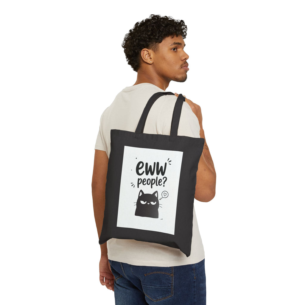 Canvas Tote Bag — "Eww People?" Cat Illustration Eco Shopper