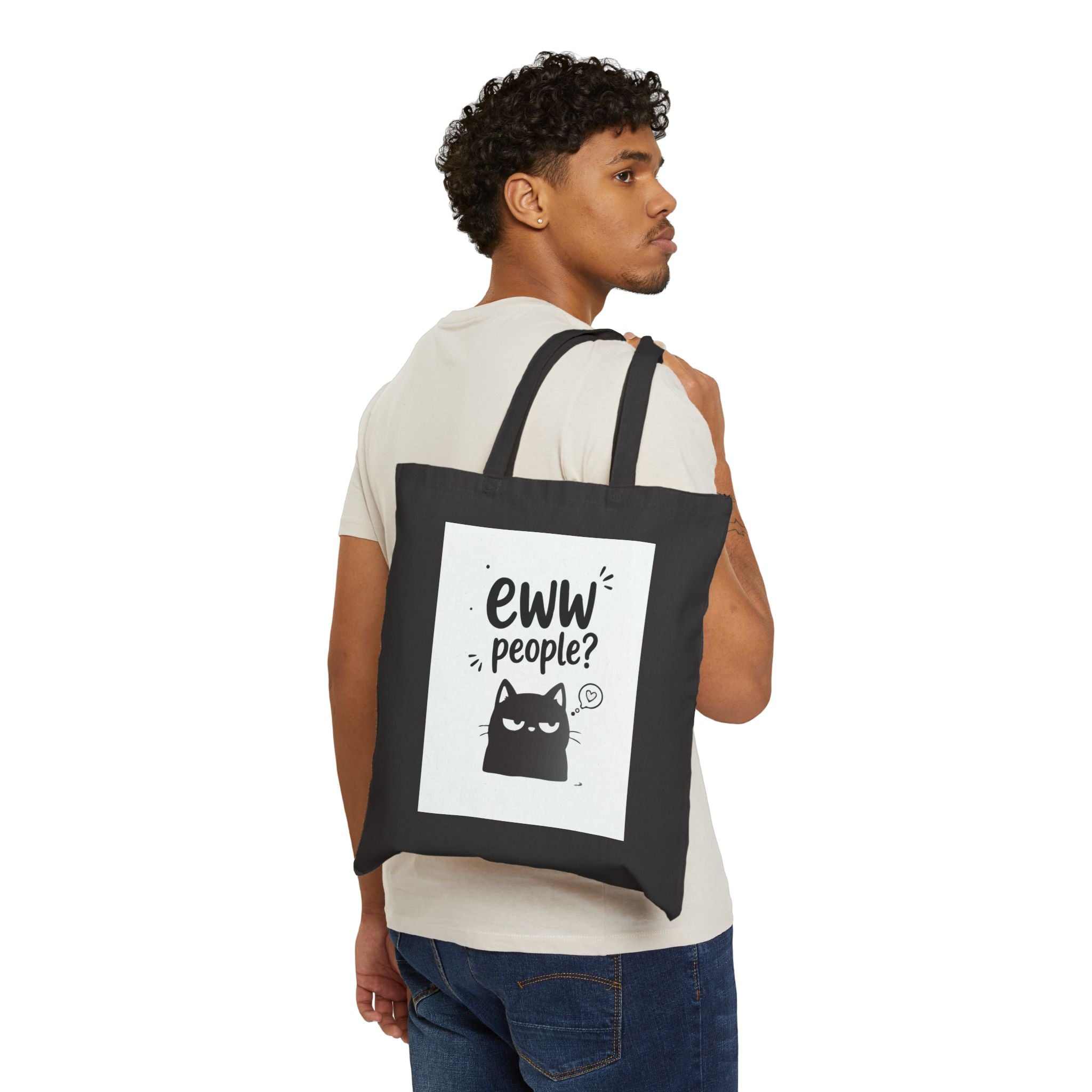 Canvas Tote Bag — "Eww People?" Cat Illustration Eco Shopper
