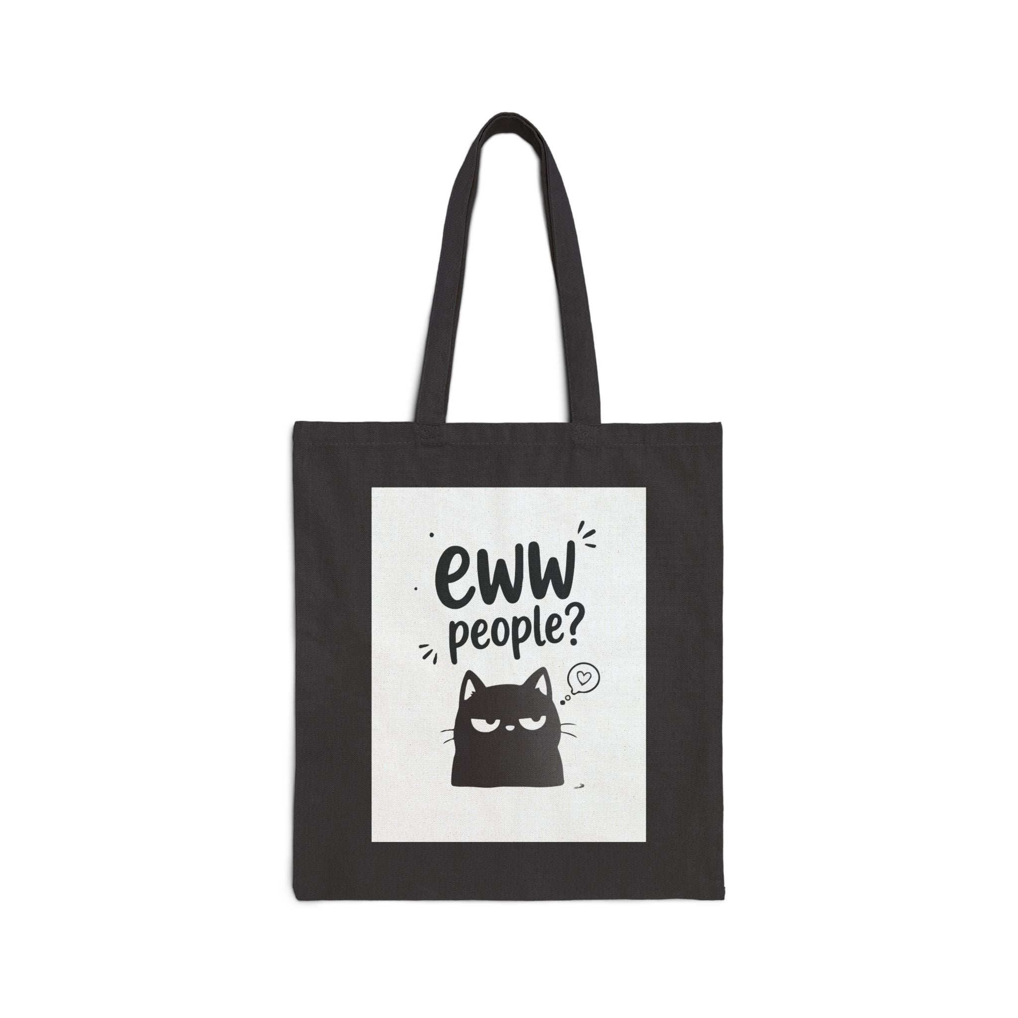 Canvas Tote Bag — "Eww People?" Cat Illustration Eco Shopper
