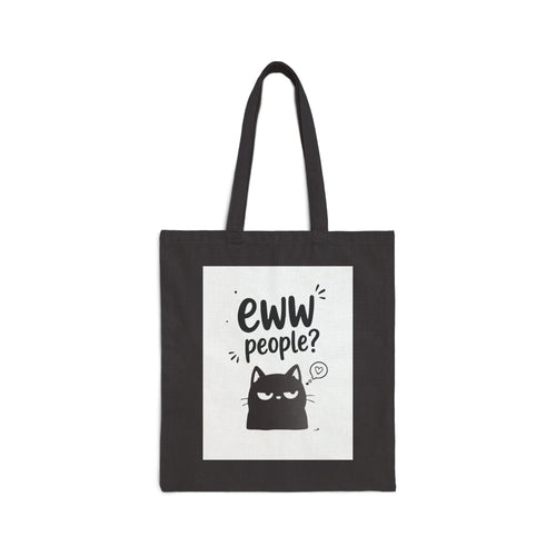 Canvas Tote Bag — "Eww People?" Cat Illustration Eco Shopper