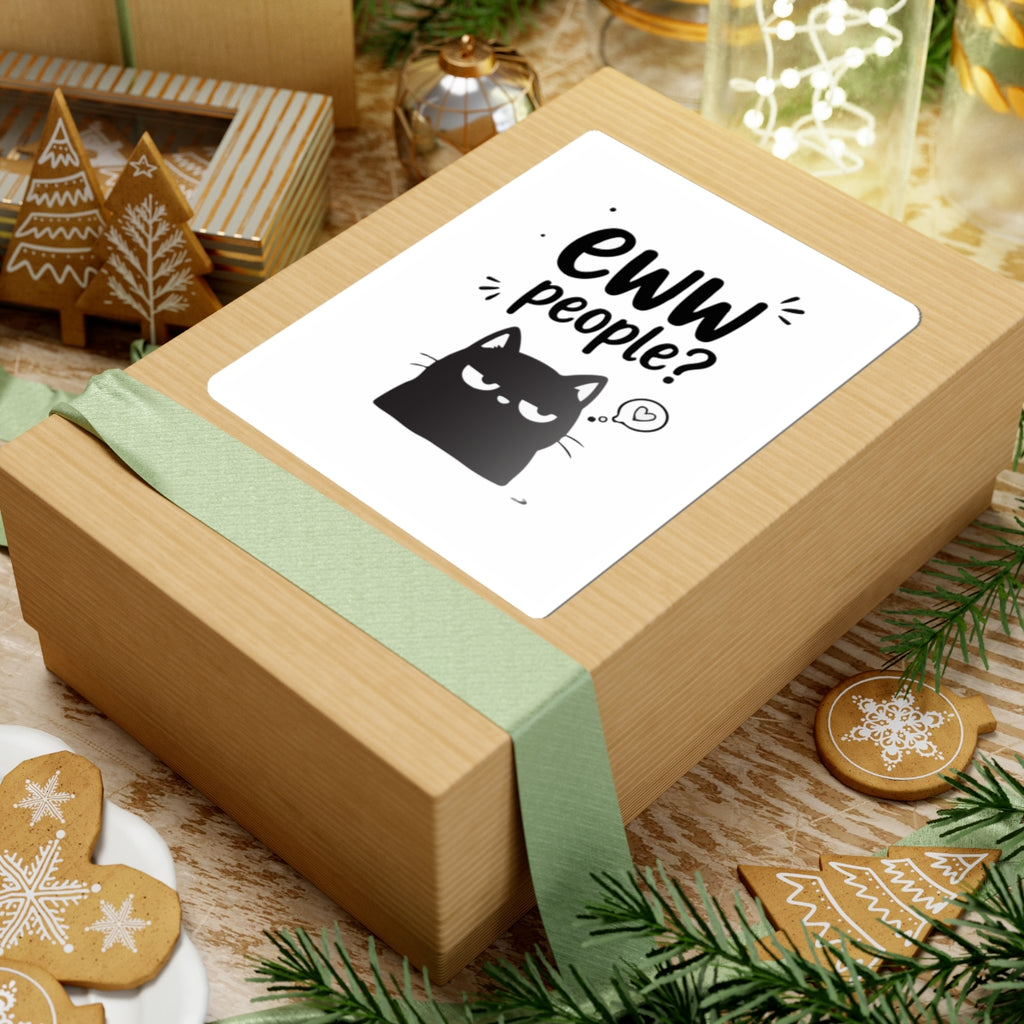 Eww People? Black Cat Kiss-Cut Sticker — Funny Introvert Laptop Decal