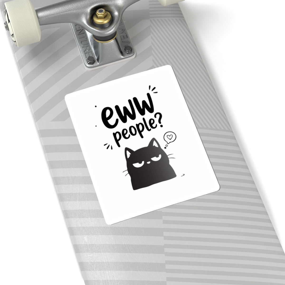 Eww People? Black Cat Kiss-Cut Sticker — Funny Introvert Laptop Decal