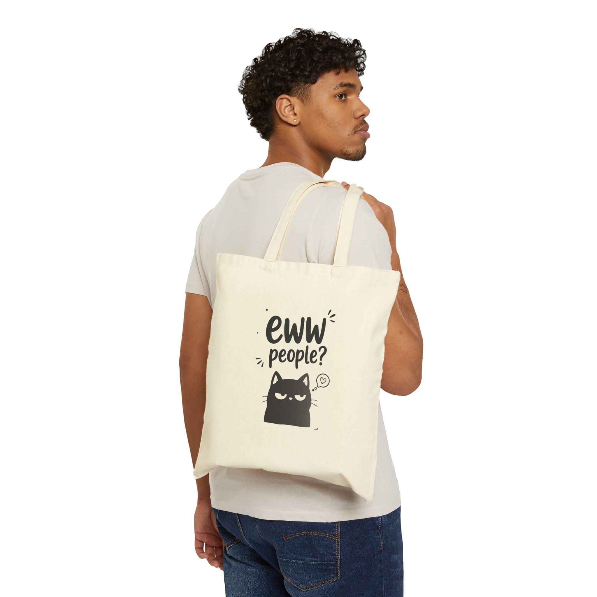 Canvas Tote Bag — "Eww People?" Cat Illustration Eco Shopper