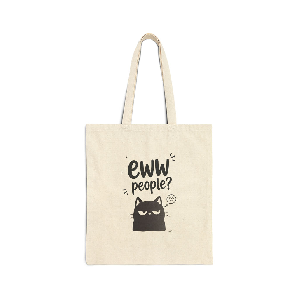 Canvas Tote Bag — "Eww People?" Cat Illustration Eco Shopper