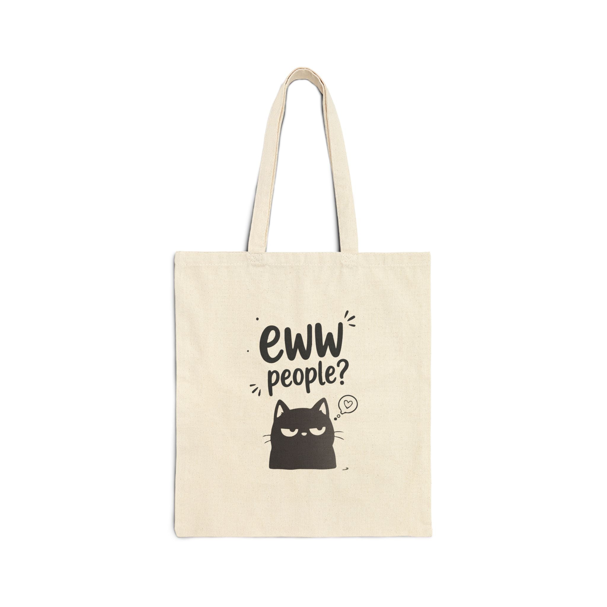 Canvas Tote Bag — "Eww People?" Cat Illustration Eco Shopper